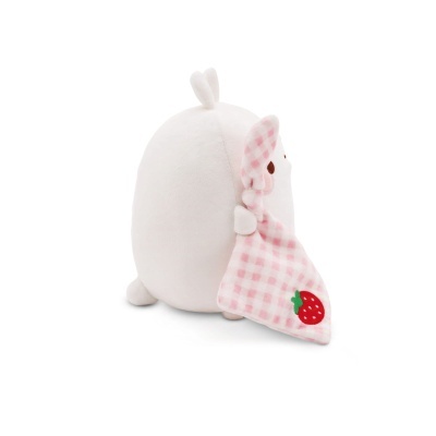 Pelúcia branca com manto rosa e aplicação de morango