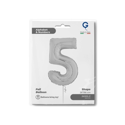 Embalagem de balão de folha prateado em forma do número 5