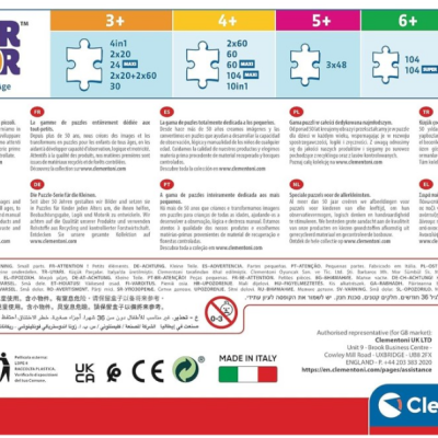 Embalaqem de puzzle SUPER COLOR com informações e gráficos coloridos.