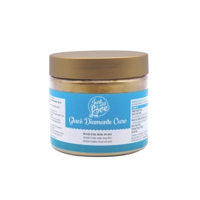 Frasco dourado de glacê decorativo Glacê Diamante Ouro com rótulo azul e branco