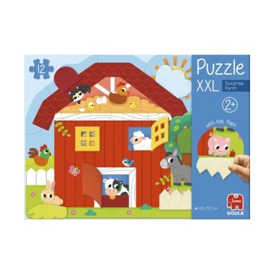 Puzzle XXL Surpresa Quinta com animais e portas de feltro para crianças a partir dos 2 anos