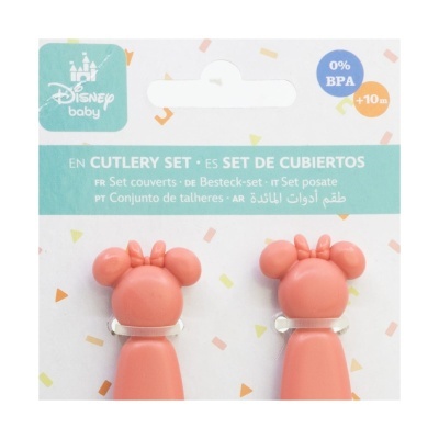 Conjunto de talheres Disney Baby rosa formato Minnie em embalagem