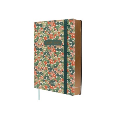 Agenda floral com elástico verde e texto 2026 - 2027 na capa