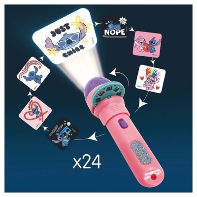 Lanterna rosa com projeção de imagens de personagens animados