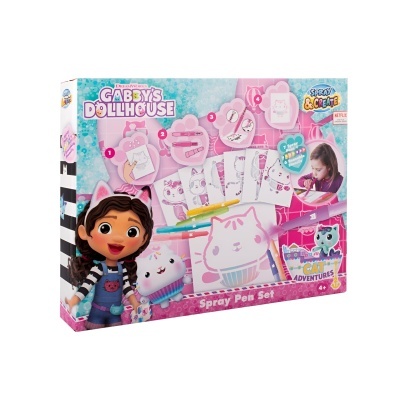 Conjunto de canetas spray Gabby's Dollhouse com desenhos e embalagem rosa