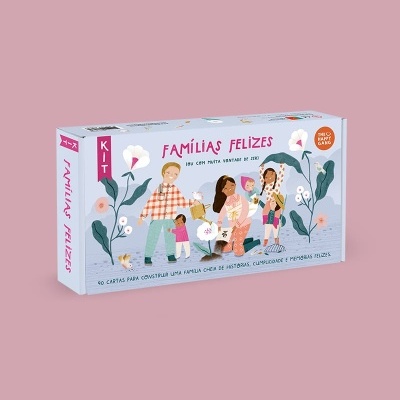 Caixa de kit FAMÍLIAS FELIZES com ilustração de pessoas e plantas