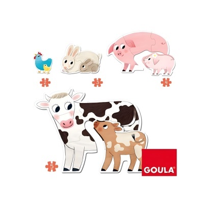 Puzzles de madeira de animais da quinta com logo GOULA