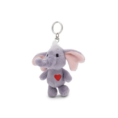 Chaveiro de peluche elefante cinzento com coração vermelho