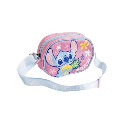 Mini mala de ombro rosa com desenho Stitch e ananás