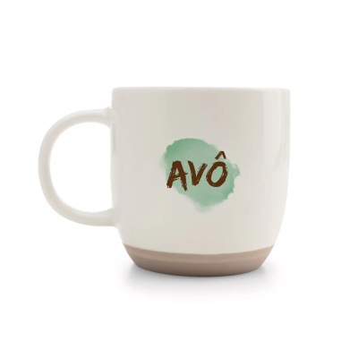 Caneca branca de cerâmica com texto Avô e base castanha