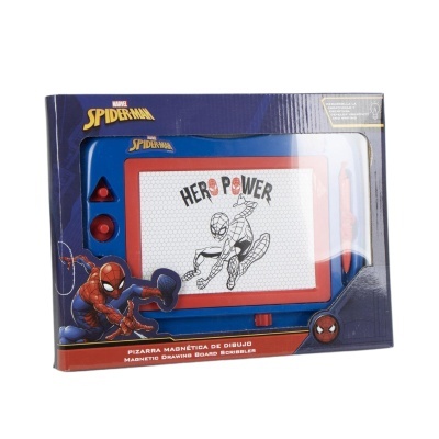 Pizarra magnética de desenho Spider-Man azul e vermelha com botões vermelhos e marcador