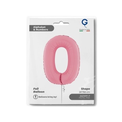Balão de folha cor-de-rosa pastel número 0 embalado em pacote branco