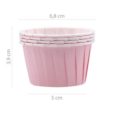 Forminhas de papel rosa para bombons com dimensões indicadas