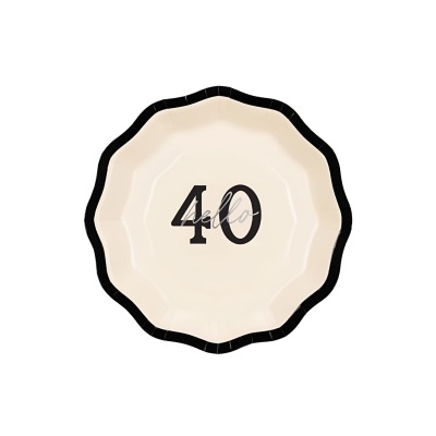 Prato decorativo creme com borda preta e número 40