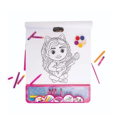 Conjunto para pintar com folhas para colorir, giz de cera, pincéis e paleta de tinta