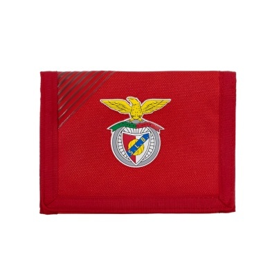 Carteira vermelha com logótipo do SL Benfica e faixas cinza