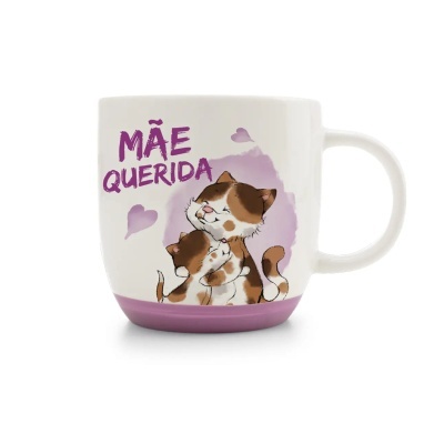 Caneca branca com ilustração de gatos e texto MÃE QUERIDA