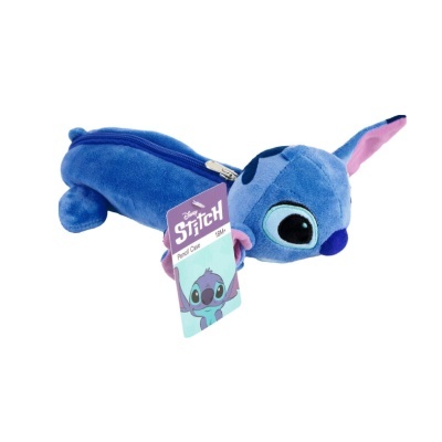 Estojo peluche azul Stitch Disney com fecho de correr e etiqueta