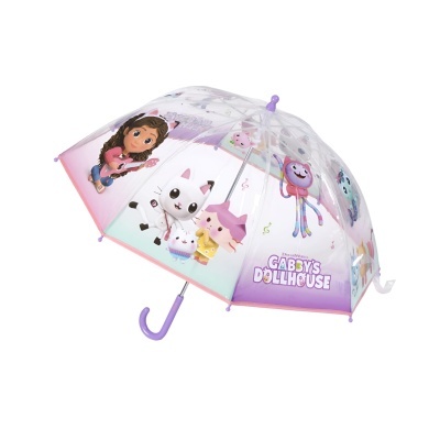 Guarda-chuva infantil transparente com personagens da Gabby's Dollhouse