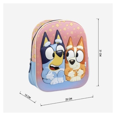 Mochila infantil rosa e azul com ilustração de cães animados