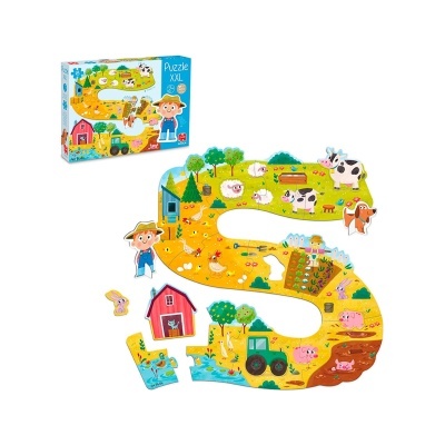 Puzzle colorido XXL em forma de S com temática de quinta e animais