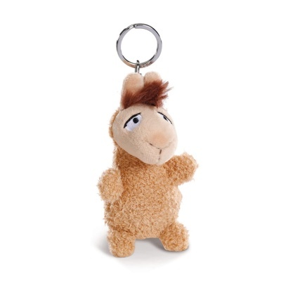 Chaveiro de pelúcia castanho com figura de lhama ou alpaca