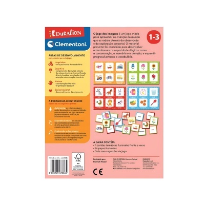 Embalagem do jogo educativo Clementoni com imagens coloridas para crianças 1-3 anos