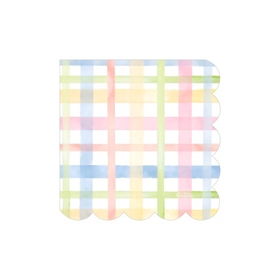 Guardanapo quadrado com padrão xadrez colorido e borda ondulada