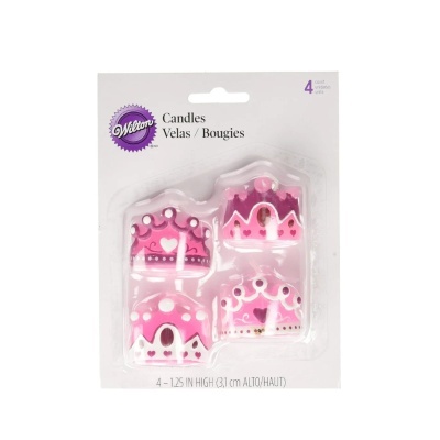 Velas decorativas Wilton em forma de coroas cor de rosa em embalagem