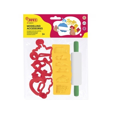 Acessórios para modelagem JOVI com cortadores e rolo na embalagem