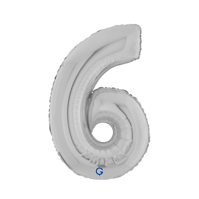 Balão prata metálico em forma do número 6