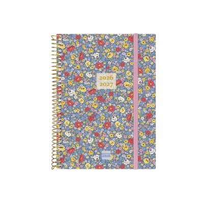 Caderno com padrão floral e elástico rosa
