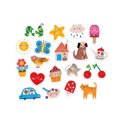 Conjunto de puzzles infantis coloridos com vários desenhos divertidos
