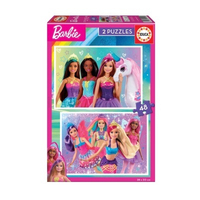 Caixa de puzzle Barbie com imagens de bonecas Barbie e um cavalo