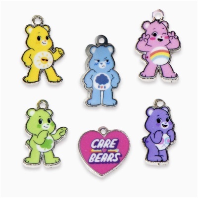 Pendentes metálicos coloridos de ursos Care Bears e pendente coração CARE BEARS