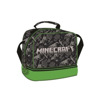 Bolsa térmica Minecraft preta, cinza e verde com alça preta