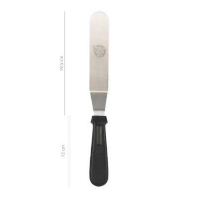 Espátula de cozinha com lâmina de metal e cabo preto