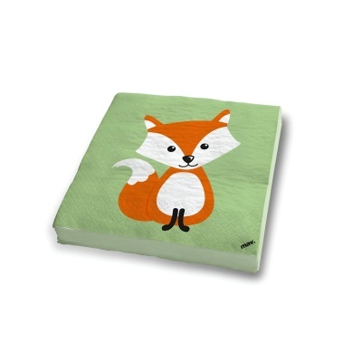 Guardanapo verde com estampa de raposa laranja e branca