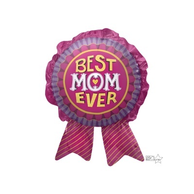 Balão decorativo roxo e cor-de-rosa com texto 'BEST MOM EVER'