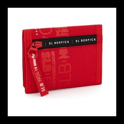Carteira vermelha em tecido com fecho e texto SL BENFICA