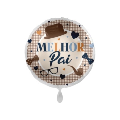 Balão redondo decorativo com padrão xadrez e frase MELHOR Pai