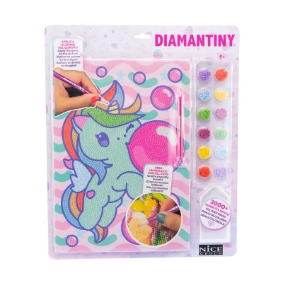 kit arte unicórnio Diamantiny com pedrinhas brilhantes e pincel