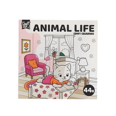 Capa de livro de colorir Animal Life com ilustração de gato em quarto