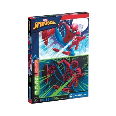 Embalagem de puzzle Spider-Man de 104 peças com efeito luz brilhante