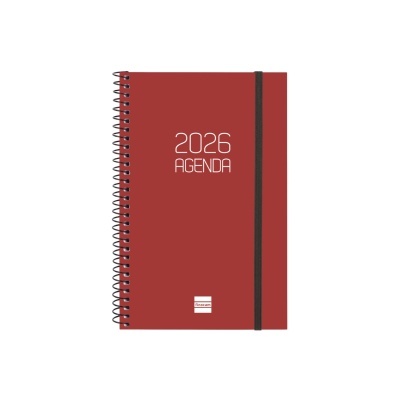 Agenda 2026 com capa vermelha, espiral preta e elástico preto