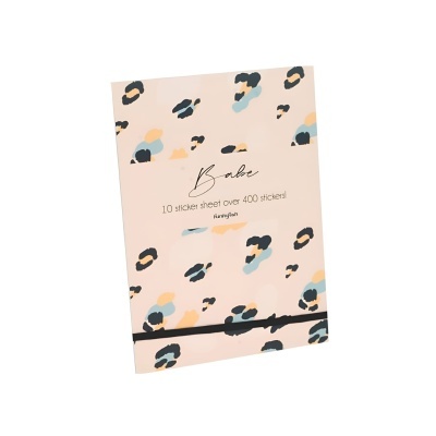 Folha de autocolantes decorativos com padrão colorido e texto central