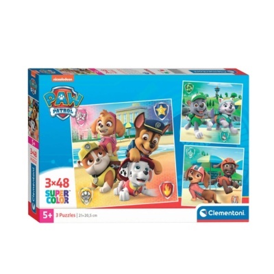 Caixa de puzzle infantil PAW Patrol com 3 puzzles de 48 peças