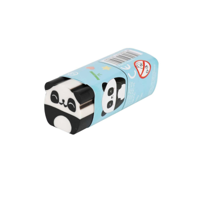 Borracha em forma de panda com embalagem azul clara
