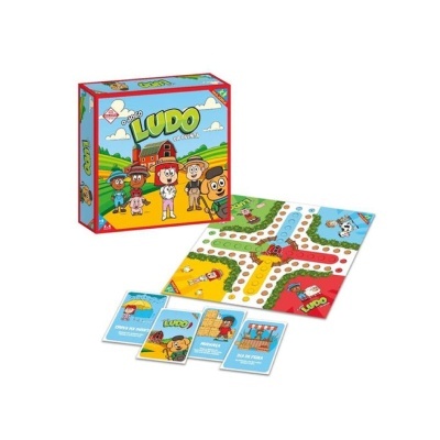 Jogo de tabuleiro LUDO com caixa, tabuleiro colorido e cartões de jogo