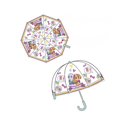 Guarda-chuva infantil Paw Patrol com estampas coloridas e pega cinza.